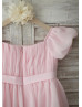 Puff Sleeves Pink Chiffon Knee Length Flower Girl Dress
